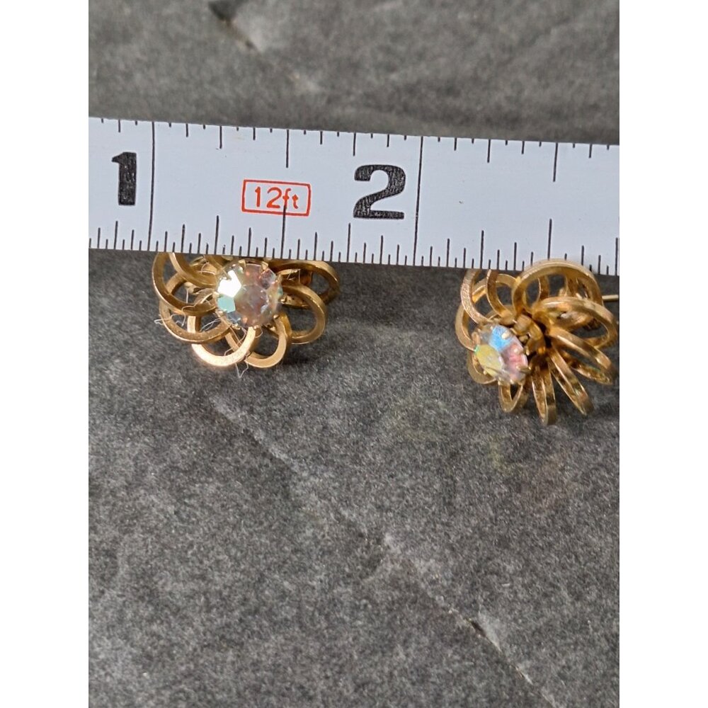 Vintage 1969 Signed Sarah Coventry  Mystic Blue Rivoli Floral Brooch & Earrings - Picture 13 of 16